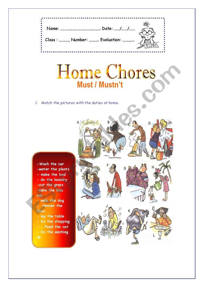 Home Chores/ must - mustn`t  worksheet